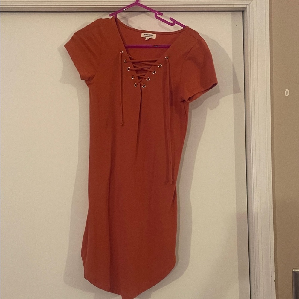 Heart Hips Rust Lace-Up Mini Dress
